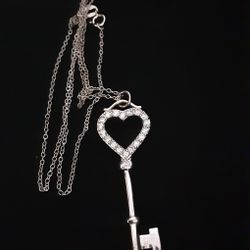 DIAMOND STERLING SILVER KEY TO THE HEART CHARM AND NECKLACE