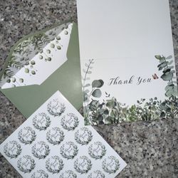 10 Thank You Cards, Envelopes, And 20 Thank You Stickers