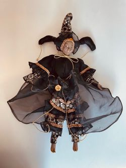 Mardi Gras Jester Harlequin Doll - Porcelain Ceramic 18 Inches Tall