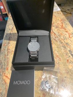 Movado - Men’s Sapphire Watch with Silver-Tone Dial (Model: 0607178)