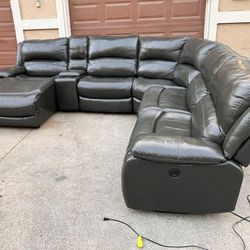Gray Leather Electric Reclining Sectional Couch