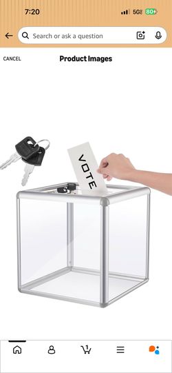 Lineshading Acrylic Donation Raffle Box with Slot & Lock, Large Clear Ballot Offering Suggestion Ticket Holder for Fundraising Drawing Storage Contain