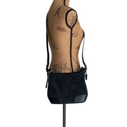 Coach Black Classic Monogram Signature Canvas Leather Trim Vintage Crossbody Bag