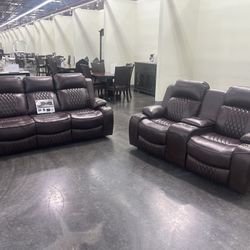 Brand New Elegant Power Reclining Gel Leather Sofa Loveseat 