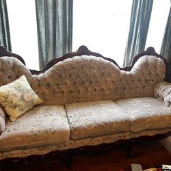 7 Piece Vintage Floral Carved Wood Sofa Set 