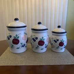 Princess House Orchard Medley Canisters (Set Of 3) ***Hand Painted***NEW/NUEVOS***