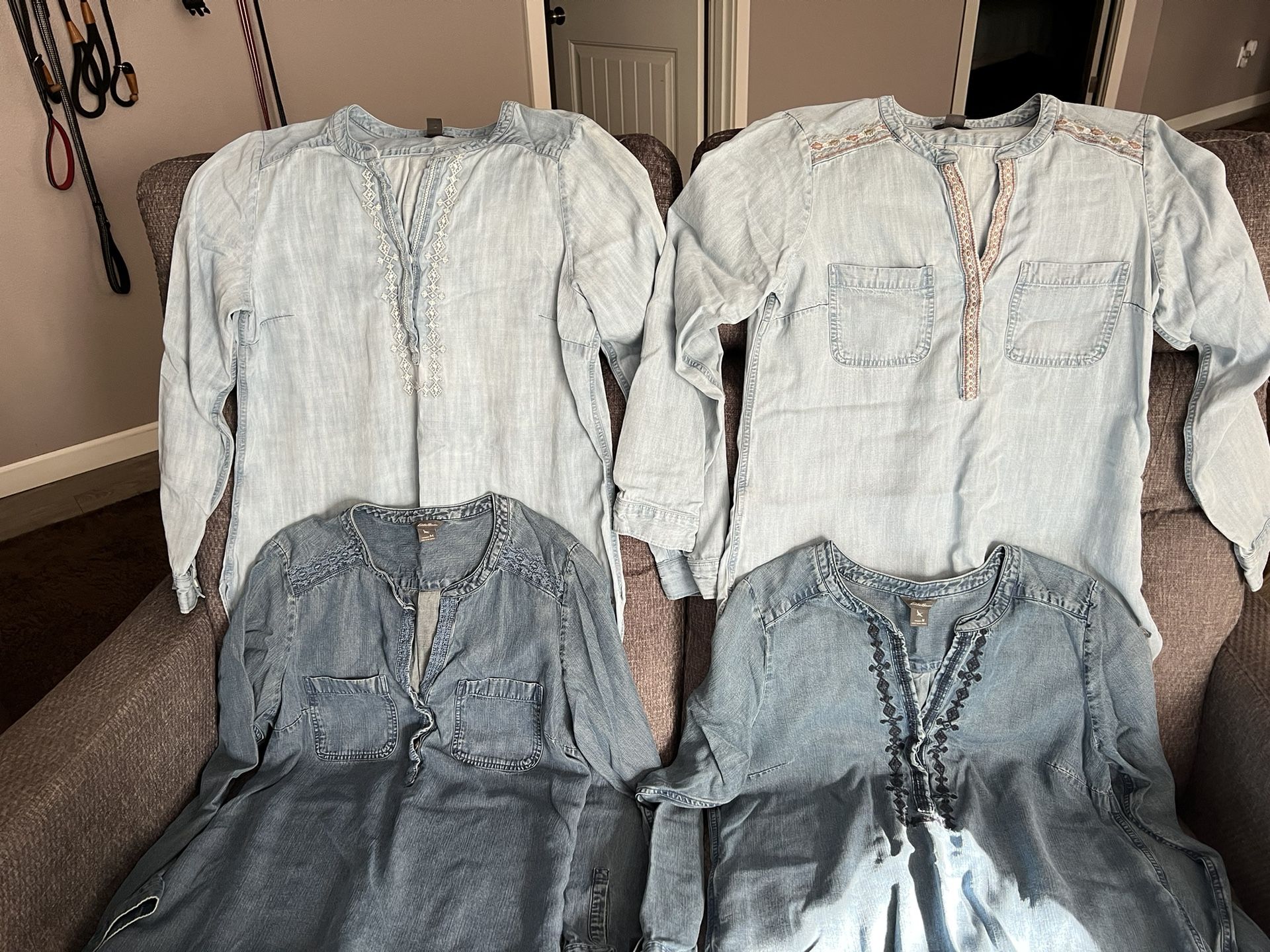 Eddie Bauer Tencel Denim Long Sleeve Tops Size Medium