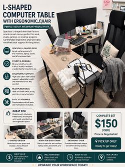 L-shaped table with Ergonomic chair