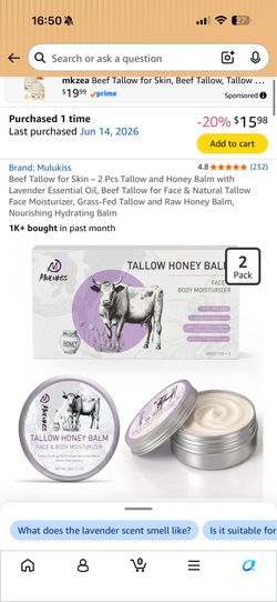 Beef tallow for skin- 16 cans for 40