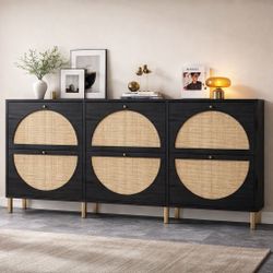 Set Of 3 Black Rattan Shoe Cabinets [NEW IN BOX]  **Retails for $300+
