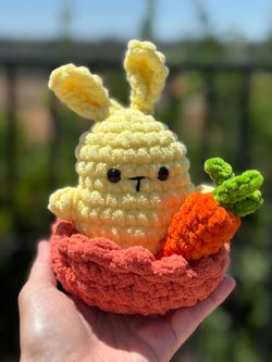 Yellow Bunny inside Nest with Carrot 🥕 plushie