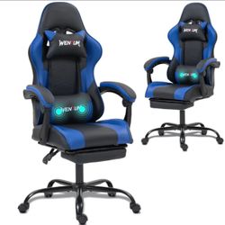 Brand New Gaming Chair w/ Footrest & Massage Lumbar – Blue/Black