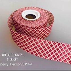 5 Yds of 1 3/8” Vintage Cotton Craft Ribbon -Raspberry Diamond Plaid#010224A19