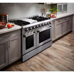 Pre-Converted Propane 48 in. 6.7 cu. ft. Double Oven Gas Fuel Range with Convection Oven in Stainless Steel