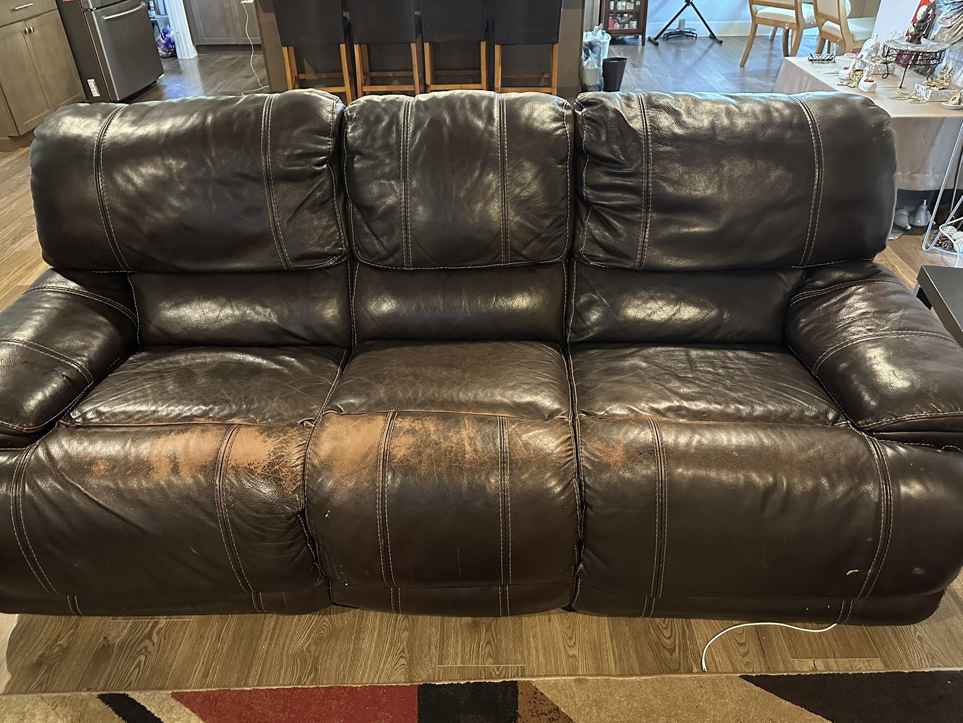 Leather Recliner, 3 Seater And Loveseat