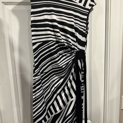 Graphic Black and White Faux Wrap Dress - Size Large