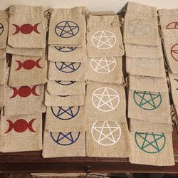 Lot Of 34 6x4 Burlap Bag Witch Pentagram Triple Moon 