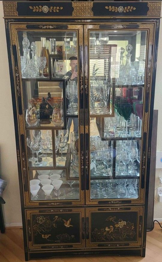 5 Piece Vintage Black Laquered Chinese Furniture Set