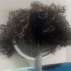 UDU Short Curly Human Hair Wigs For Black Women with Bangs Highlighted Brown Mixed Color 