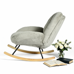 Homy Casa LITHOPS Gray Corduroy Rocking Chair with Wood Legs for Living Room, Nursery & Reading Room Open Box