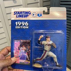 Greg Maddux Vintage Starting Lineup 1996 Baseball Action Figure Atlanta Braves MLB Prestige Pitcher Sealed Collectors  Card Kenner Toy