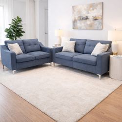 🛋️ Modern Blue Sofa Set (Sofa + Loveseat) – Clean & Stylish “Free Delivery”