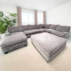 Gray Modern Rockway 68” by 160” by 99” 4pc Sectional Sofa with LAF Chaise & Ottoman by Arhaus