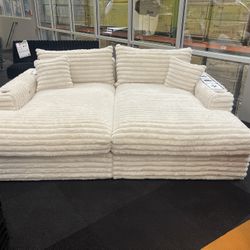 Double Chaise Sofa - White Soft Fir Like Corduroy 