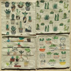 Set of Four Throw Pillow Covers 18" x 18" Cactus Potted Plants