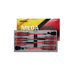 VESSEL Megadora Insulated Screwdriver 6 Piece Set For Slotted And Philips Screws