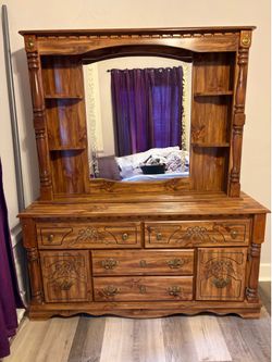 Vintage solid wood dresser with hutch