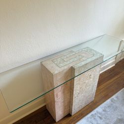 Hollywood regency light pink marble effect formica 1980’s side table 