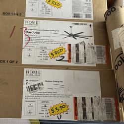 HOME DECORATORS COLLECTION 96 in Indoor/Covered Outdoor Ceiling Fan Cordoba Run Silent™ DC motor technology • Brushed nickel finish • Suitable for cov