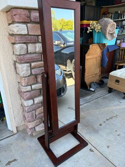 Freestanding Jewelry Armoire with Mirror