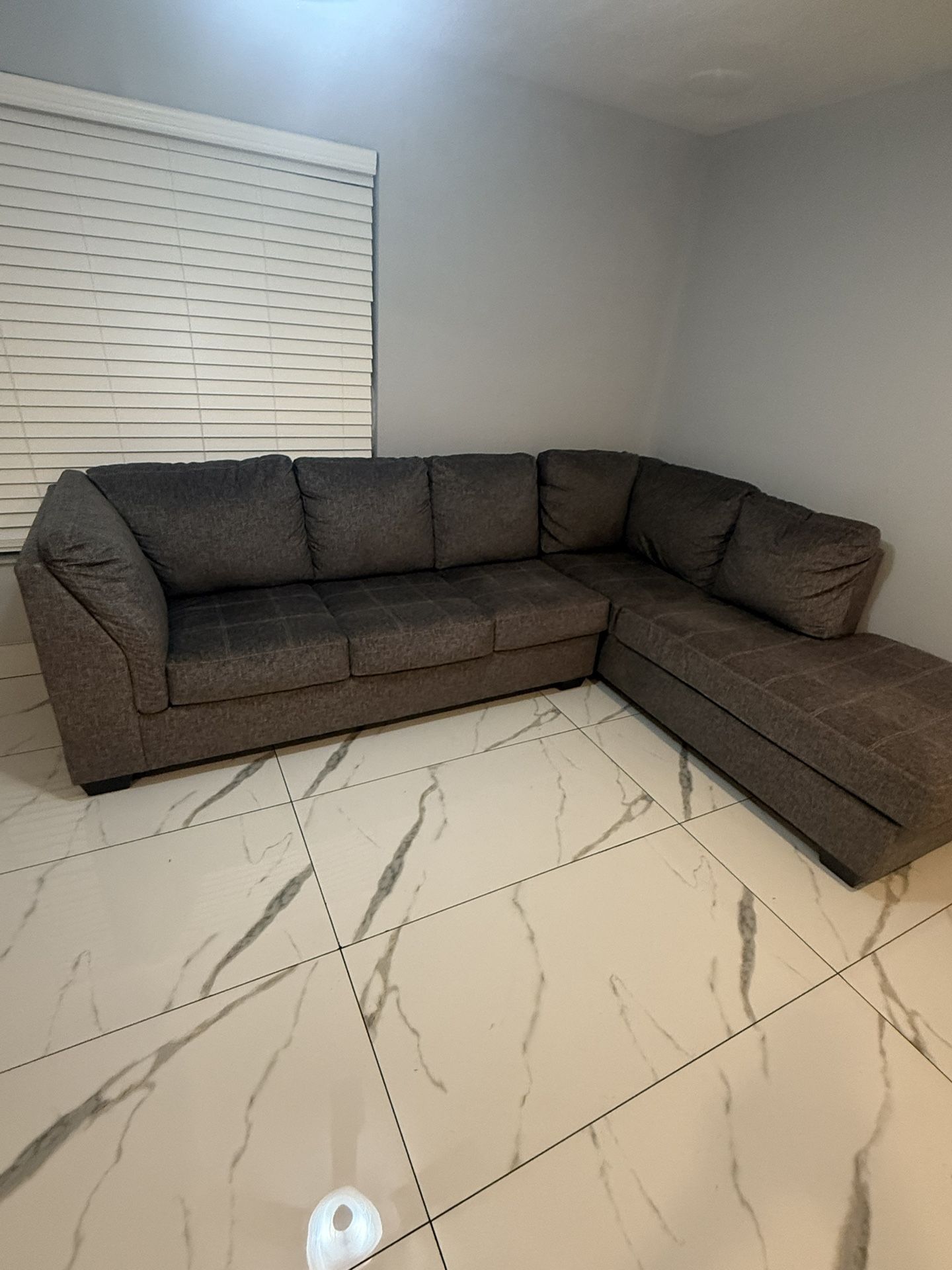 Grey L Shaped Suede Couch