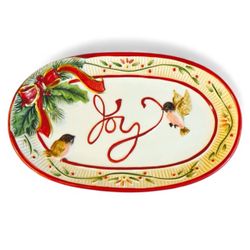 FITZ & FLOYD Joy Christmas Birds Santa’s Forest Friends Sentiment Tray 9.25”