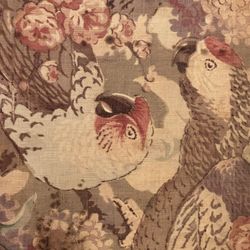 Parrot Fabric In Mahogany Tray,both Antique 
