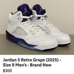 NIKE AIR Jordan 5 V Retro Grape (2025) - Size Sz. 9 Men’s - Brand New DS
