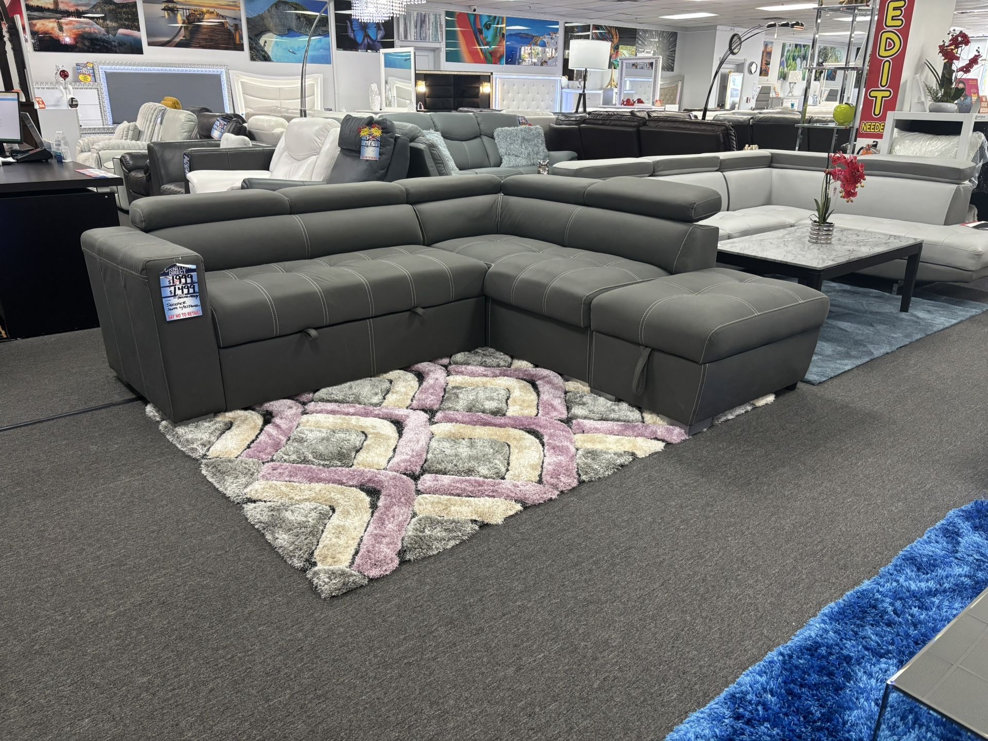 Gray Sectional Sleeper Sofa W/ Storage Ottoman For Sale (furniture Blowout) 30% Off