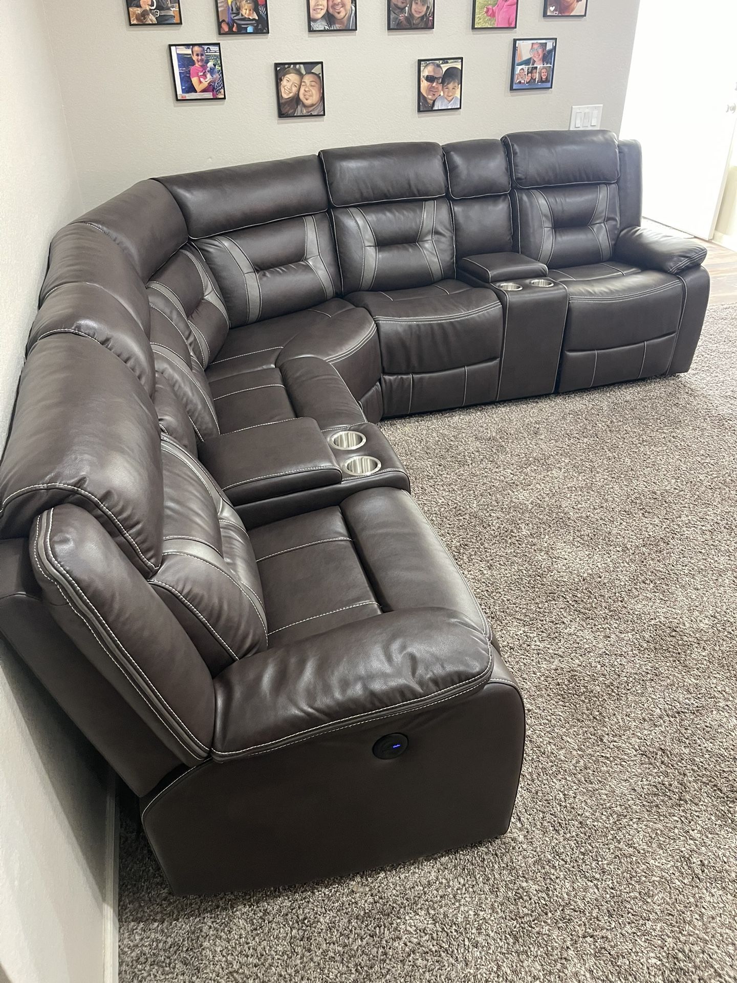 Brown Leather Sectional With Power Reclining Seats