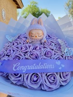 Zizi Labubu Authentic Bouquet Ramo Artificial Roses Girlfriend Birthday Cumpleaños Novia Gifts Regalo 
