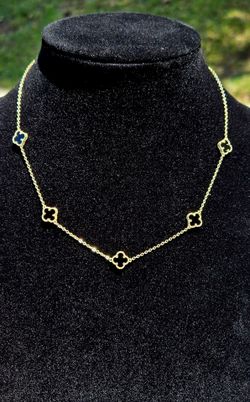Gold over Silver & Black Onyx Clover Necklace