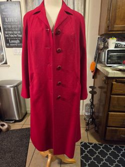 Red Long Button-Front Wool Coat