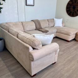 Fast Delivery Available — Beige Microfiber Modern 3pc U Sectional Couch with Chaise