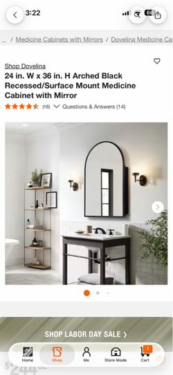 Shop Dovelina 24 in. W × 36 in. H Arched Black Recessed/Surface Mount Medicine Cabinet with Mirror