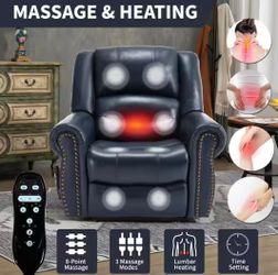 #423 Blue Dual Motor Genuine Leather Power Lift Recliner Heat Massage, Heavy Duty Motion Mechanism with USB Ports