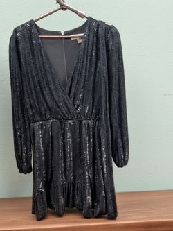 ​Michael Kors Black Sequin Long Sleeve Wrap Mini Dress - Size M