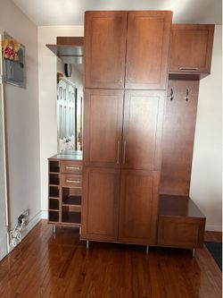 Wood furniture for the entryway, custom made from Canadian maple