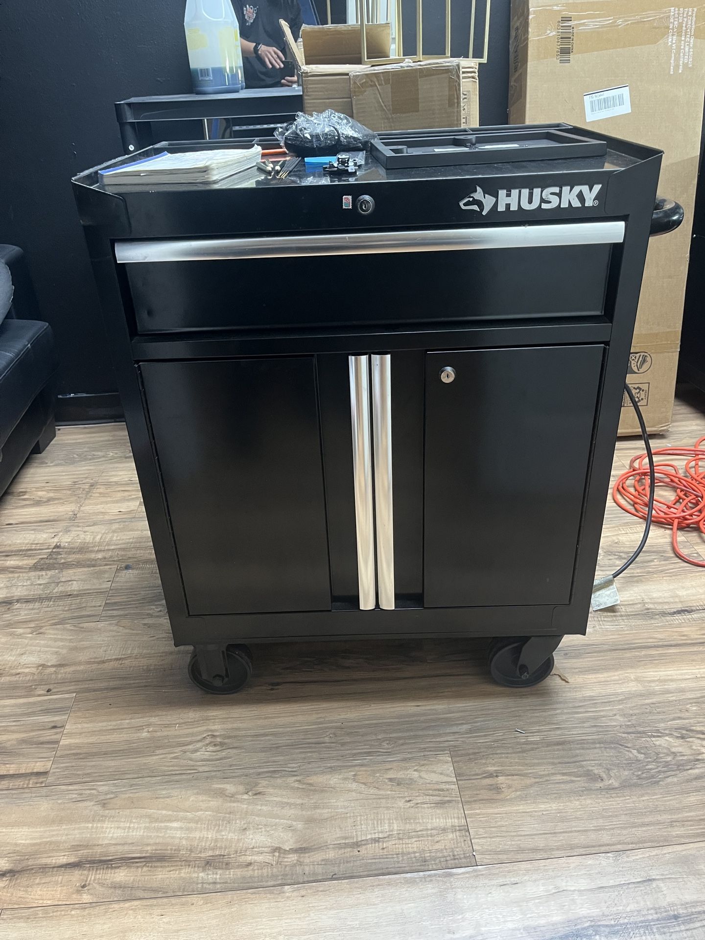 Husky Tool Cart with Drawer and Cabinet – Great Condition