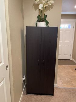 Dark Brown Tall Storage Cabinet with Doors